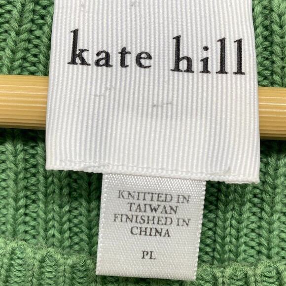 Kate Hill Sweater Womens Petite Large Green Cable Knit Pima Cotton Preppy - Picture 5 of 12